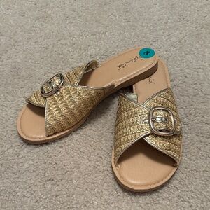 Splendid Metallic Gold Woven Buckle Slide Sandals
